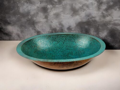 Oxidized Copper Drop-In Sink: Rustic Green Patina, Farmhouse Style