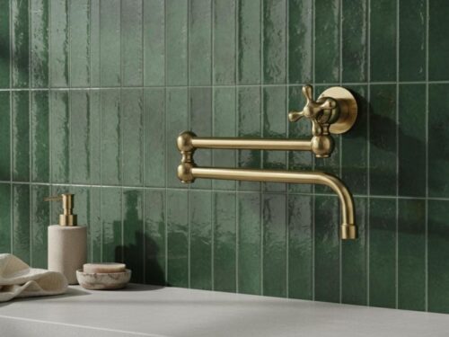 Unlacquered Brass Pot Filler Faucet – Folding Swing Arm Kitchen Sink Tap with Dual Handles
