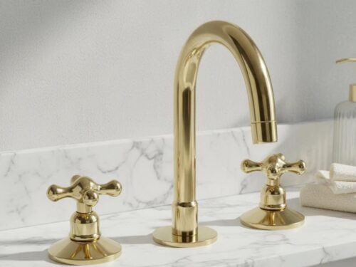 Unlacquered Brass Vanity Sink Faucet Bathroom Faucet brass Splash Catcher 3 holes: Vintage Farmhouse 3-Hole Deck Mount