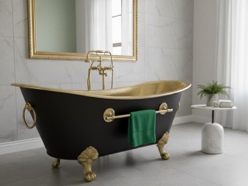 Brass Clawfoot Bathtub Black & Gold  – Handmade Luxury Freestanding Soaking Tub for Vintage Bathroom Decor