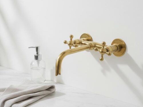 Unlacquered Brass Wall Mount Faucet: Farmhouse Cross Handle Tub Filler