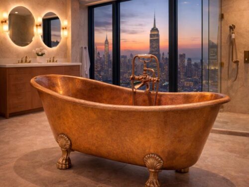 Copper Bathtub–Handmade Hammered Copper Freestanding Soaking Tub,Antique Art Clawfoot Bath,Free International Duty–No Customs or Import Fees